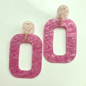 Pink Marbled Acetate Square Hoop Earrings